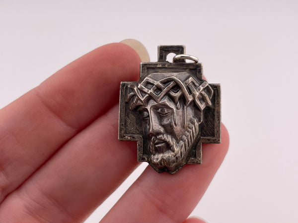 sterling silver Jesus crown of thorns religious pendant