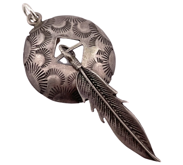 sterling silver concho feather pendant