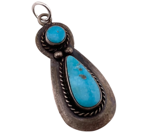 sterling silver double turquoise pendant