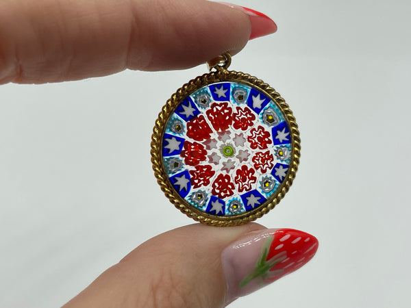 sterling silver gold plated Millifiori glass pendant