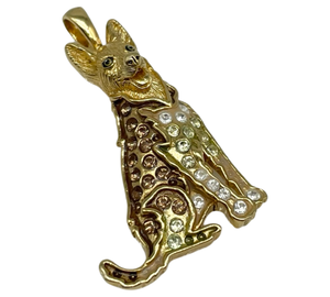 sterling silver gold plated rhinestone dog pendant
