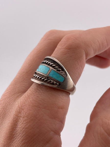 size 9 sterling silver turquoise inlay ring