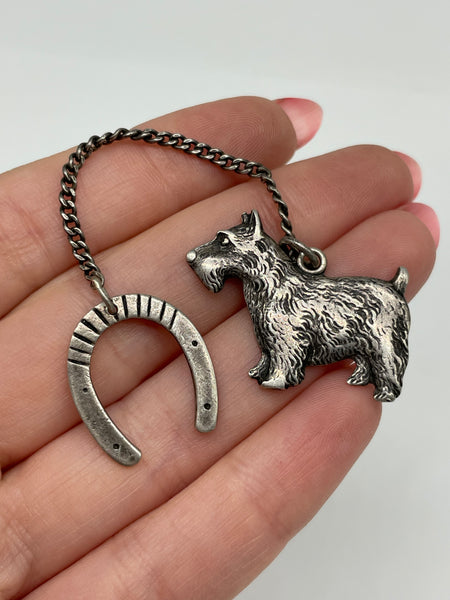 sterling silver Leonore Doskow good luck horseshoe & Scottish Terrier dog pocket charm