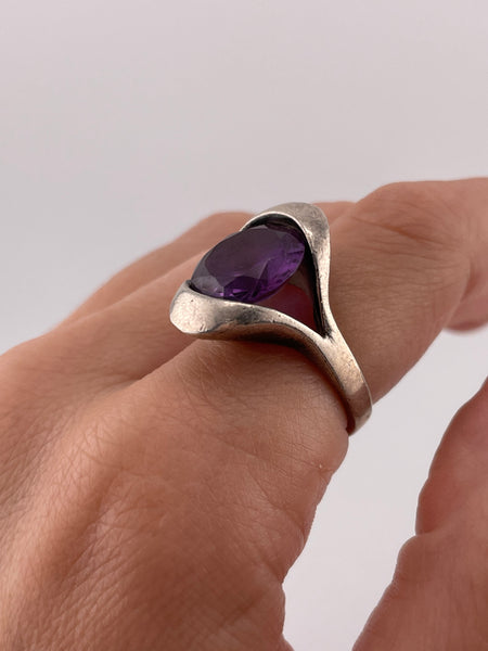 size 7.5 sterling silver faceted alexandrite color changing glass ring