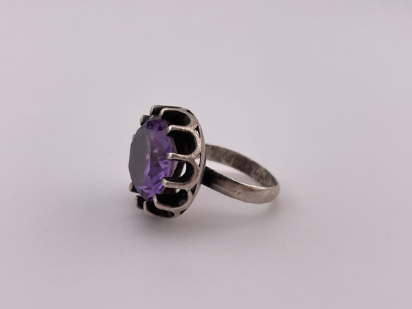 size 6.25 sterling silver color Mexican changing faceted Alexandrite glass ring