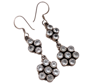 sterling silver faceted rhinestone cluster dangle earrings