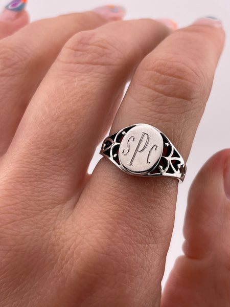 size 7.25 sterling silver 'SPC' initials ring
