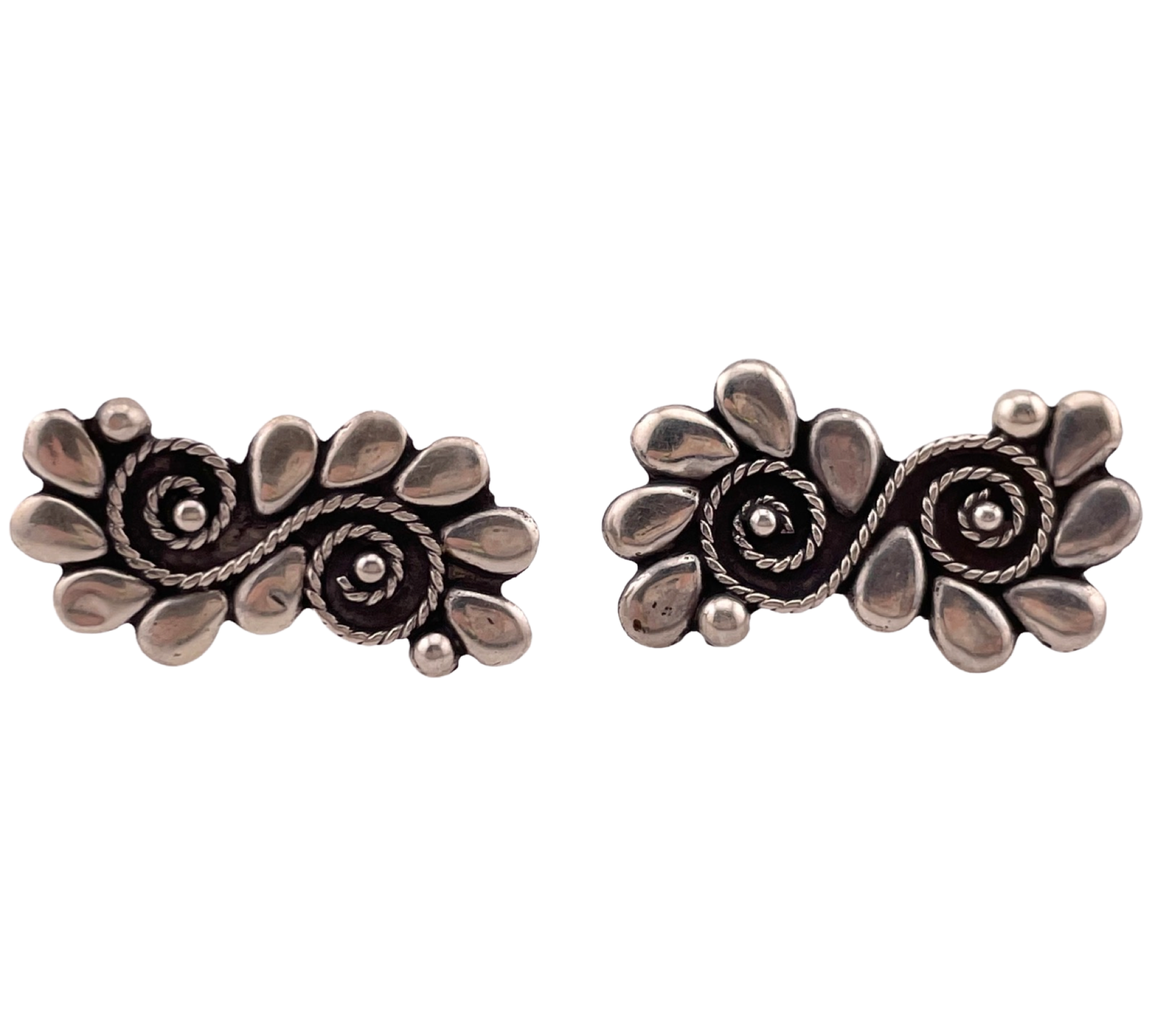 sterling silver stoneless swirl design screw-back earrings