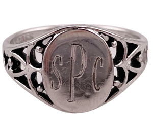 size 7.25 sterling silver 'SPC' initials ring