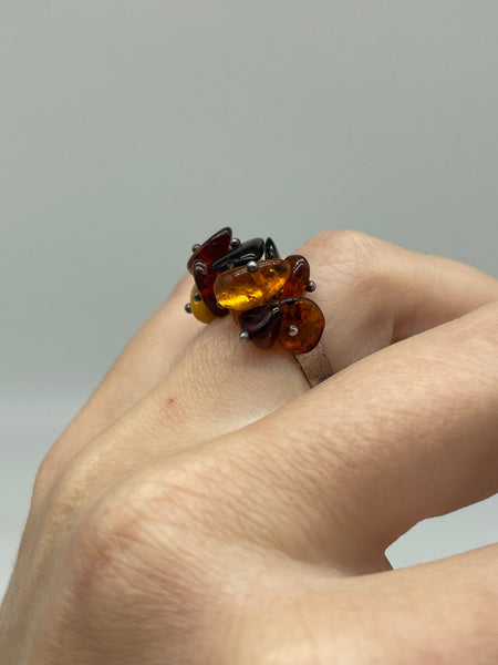 size 6.75 sterling silver multi-amber ring