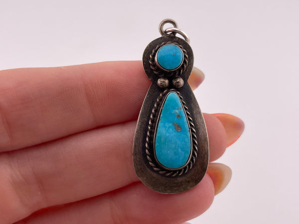 sterling silver double turquoise pendant