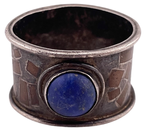 size 8.25 sterling silver & copper wide band lapis ring