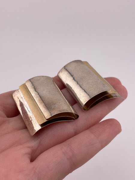 sterling silver & gold plated artisan curved folded rectangle post earrings