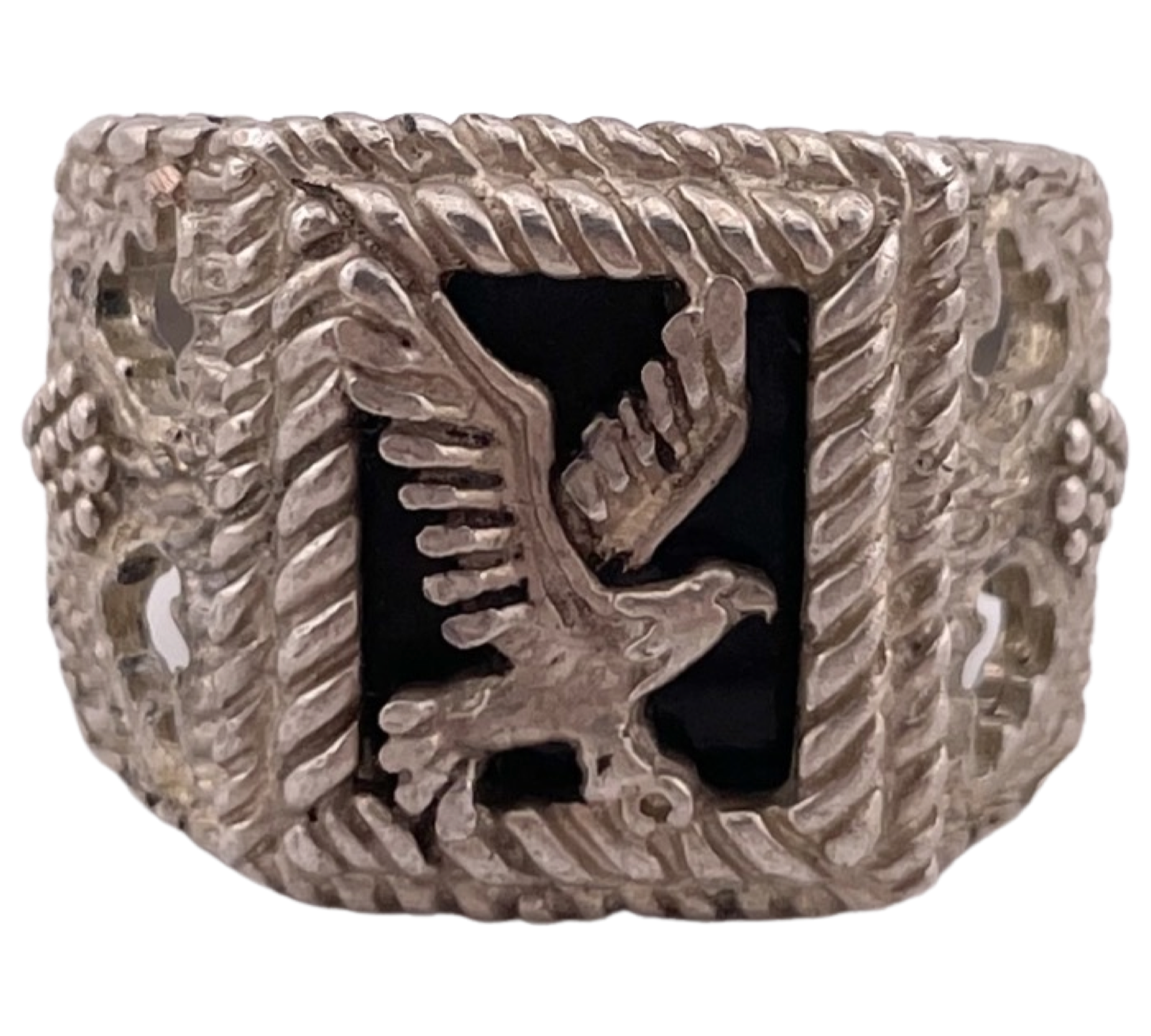 size 12 sterling silver synthetic onyx eagle ring