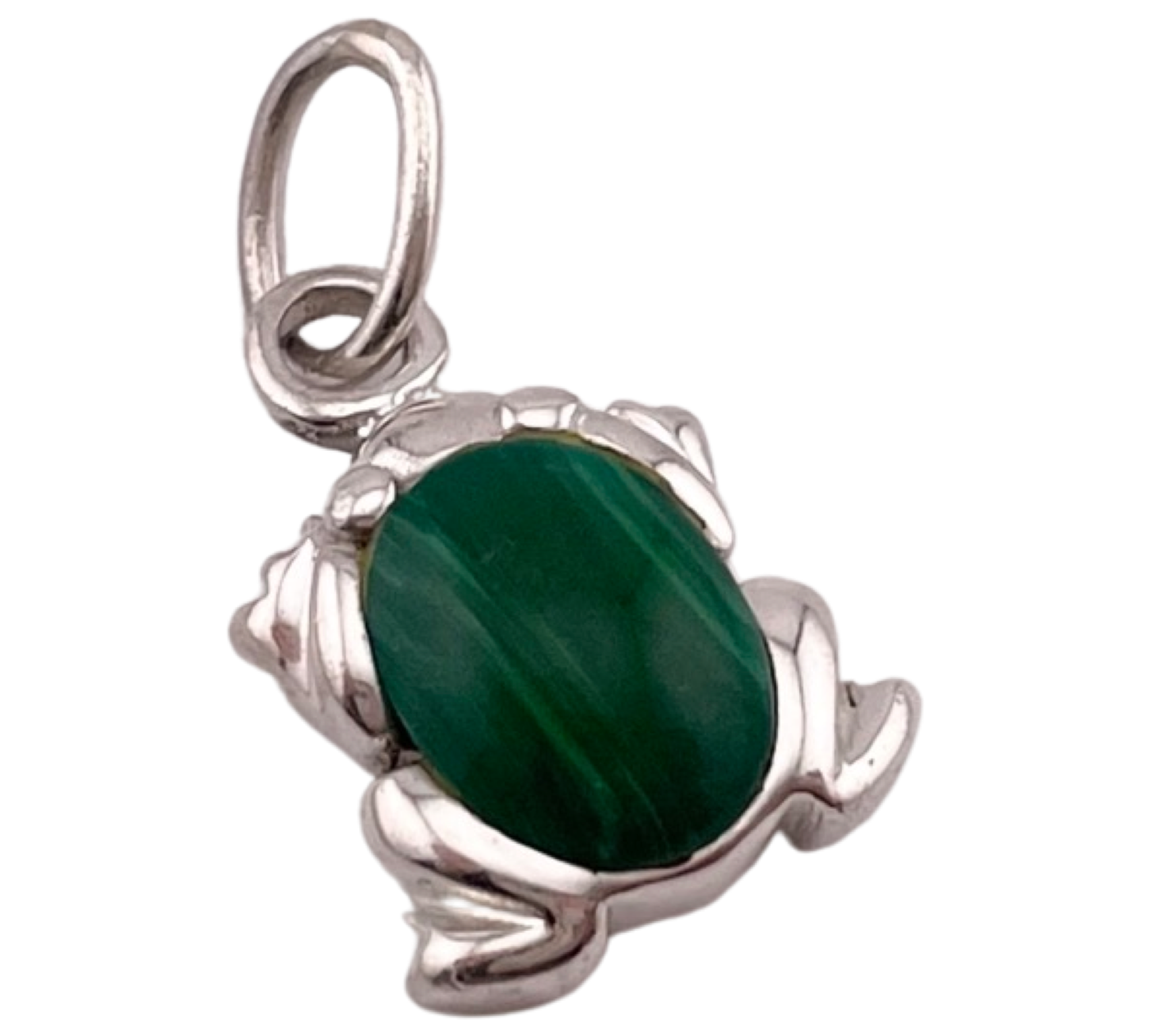 sterling silver new old stock petite malachite frog charm pendant