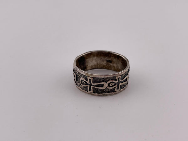 size 8.25 sterling silver textured ankh band ring