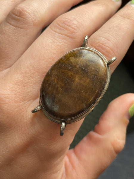size 8 sterling silver large brown jasper(?) ring **AS IS**