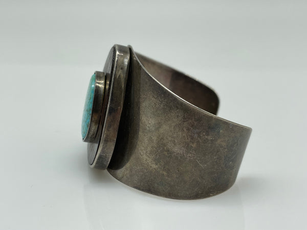 sterling silver unique artisan turquoise & wood cuff bracelet