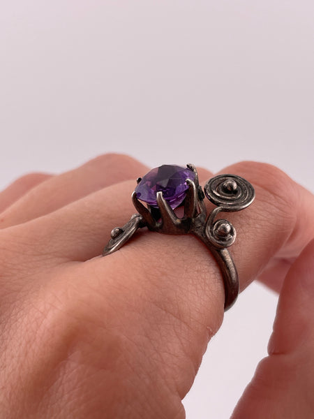 size 7.75 sterling silver faceted amethyst ring