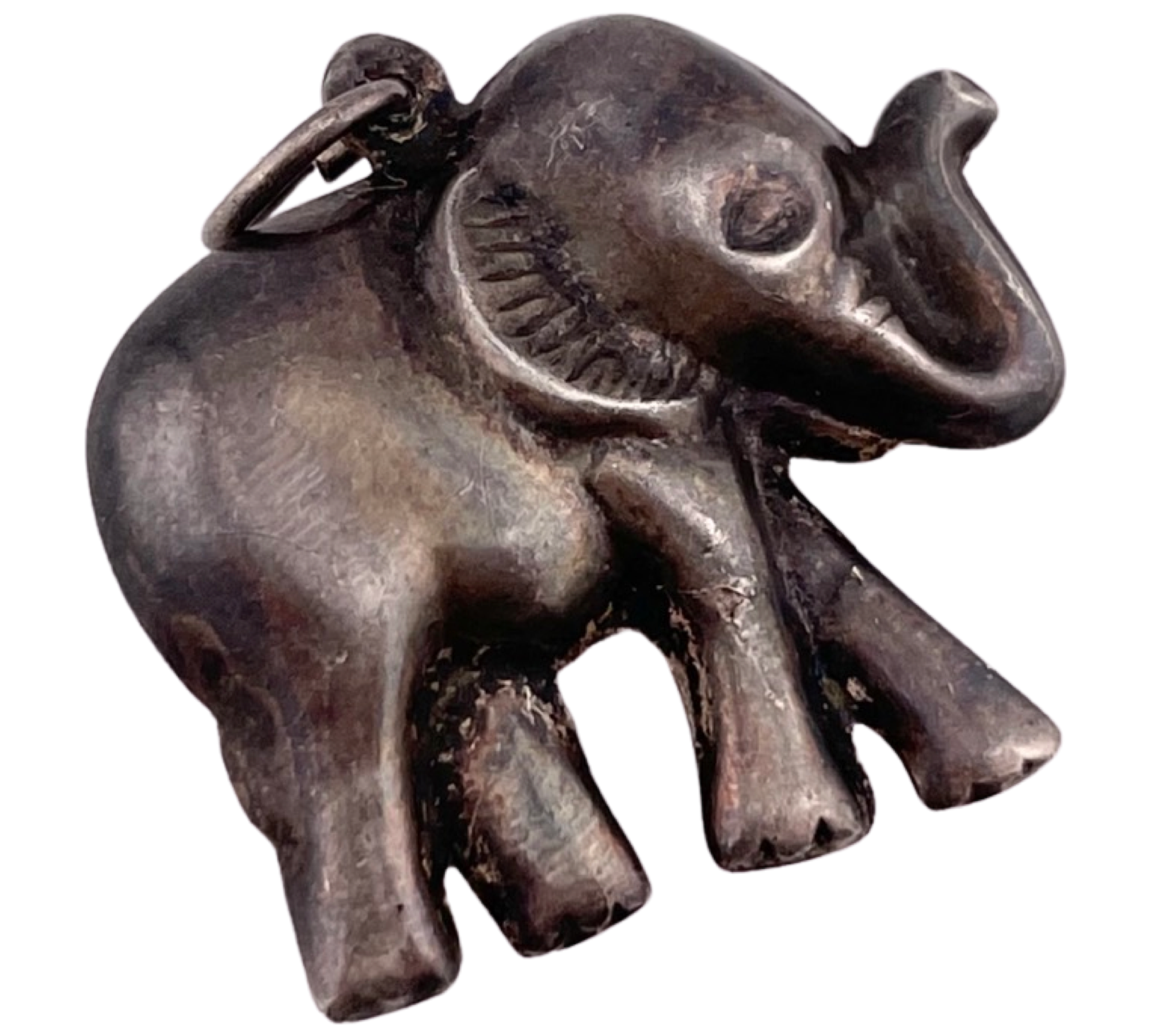 sterling silver double sided puffy elephant pendant
