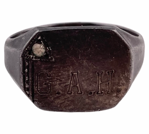 size 9.75 sterling silver 'GAH' initials rhinestone signet ring