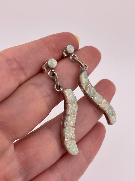 sterling silver lab opal inlay post dangle earrings