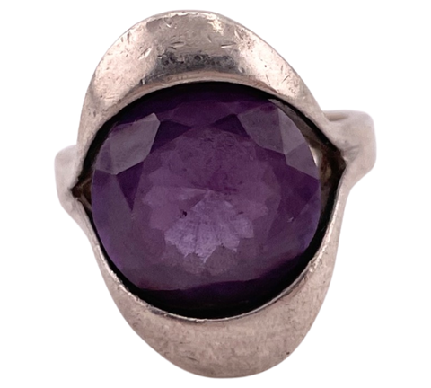 size 7.5 sterling silver faceted alexandrite color changing glass ring