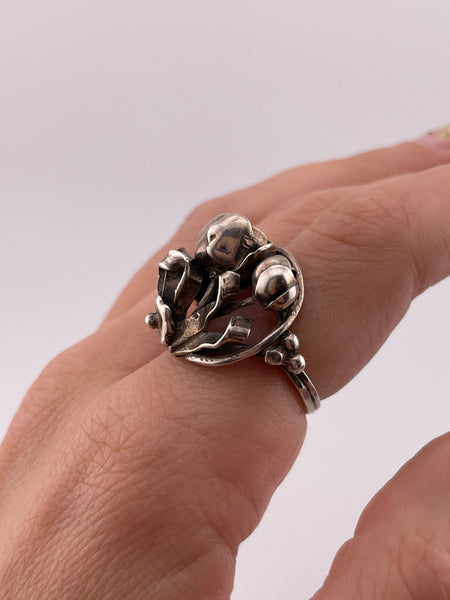 RESERVED size 6.75 sterling silver Art Nouveau style flower ring