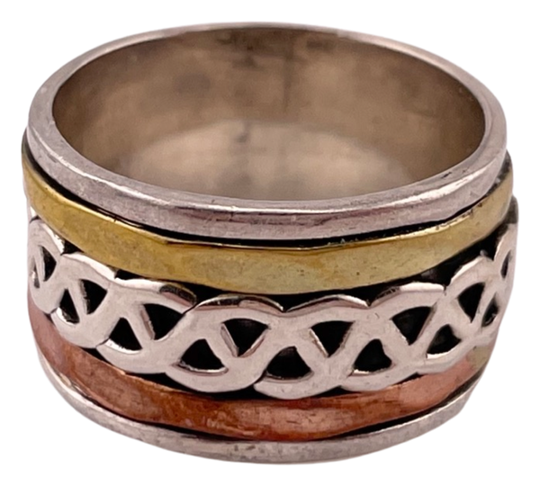 size 8 sterling silver & mixed metals spinner ring