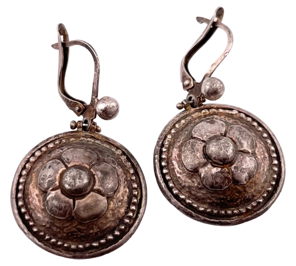 sterling silver stoneless flower dangle earrings