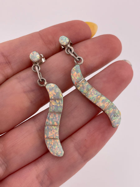 sterling silver lab opal inlay post dangle earrings
