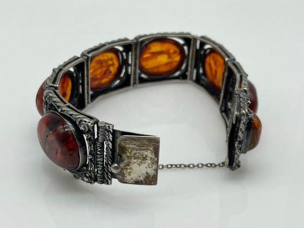 sterling silver heavy chunky amber panel link bracelet **AS IS**