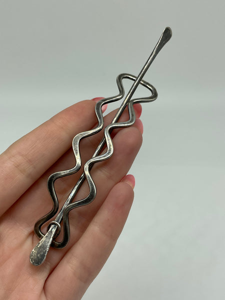 sterling silver handmade squiggle hair pin