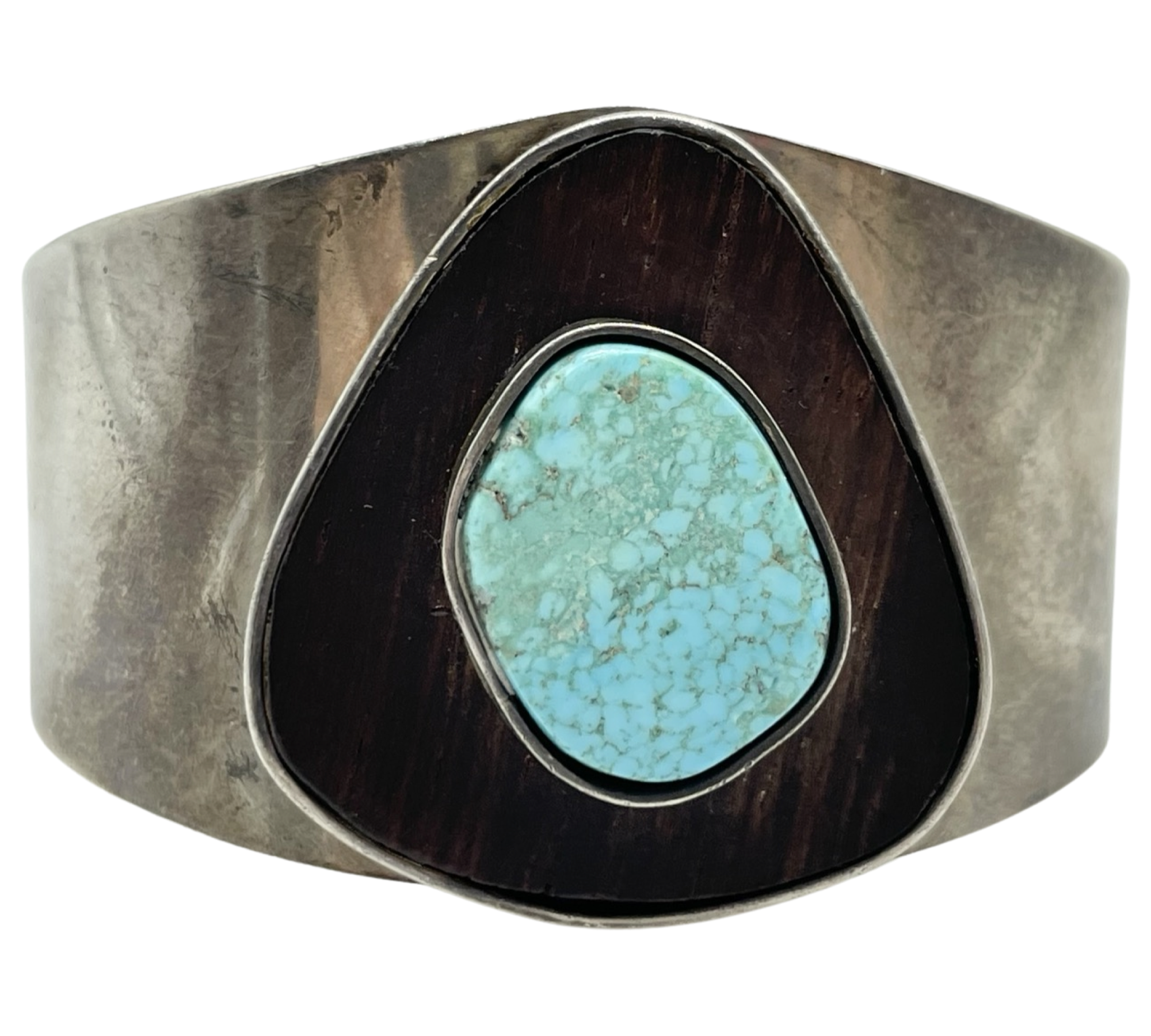 sterling silver unique artisan turquoise & wood cuff bracelet