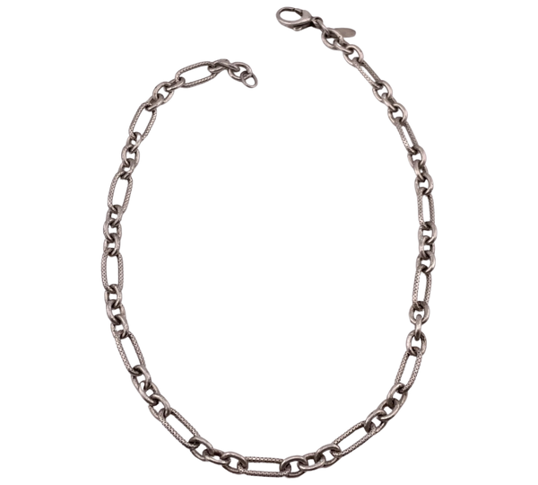 sterling silver 16" 7.4mm chunky textured oval circle chain link necklace