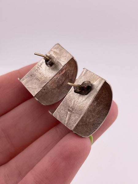 sterling silver and gold matte artisan curved post earrings