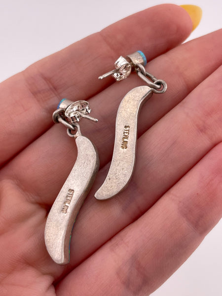 sterling silver lab opal post dangle earrings