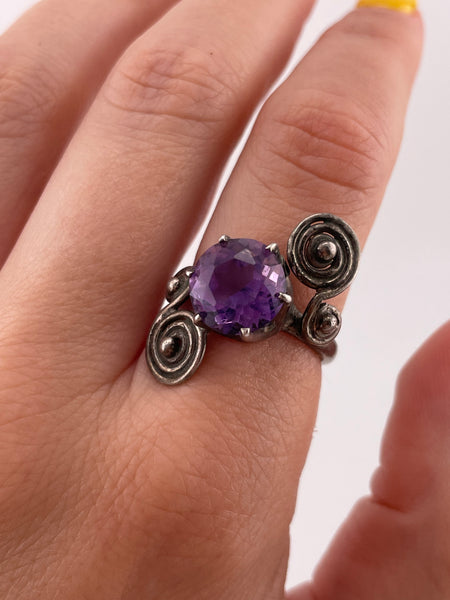 size 7.75 sterling silver faceted amethyst ring
