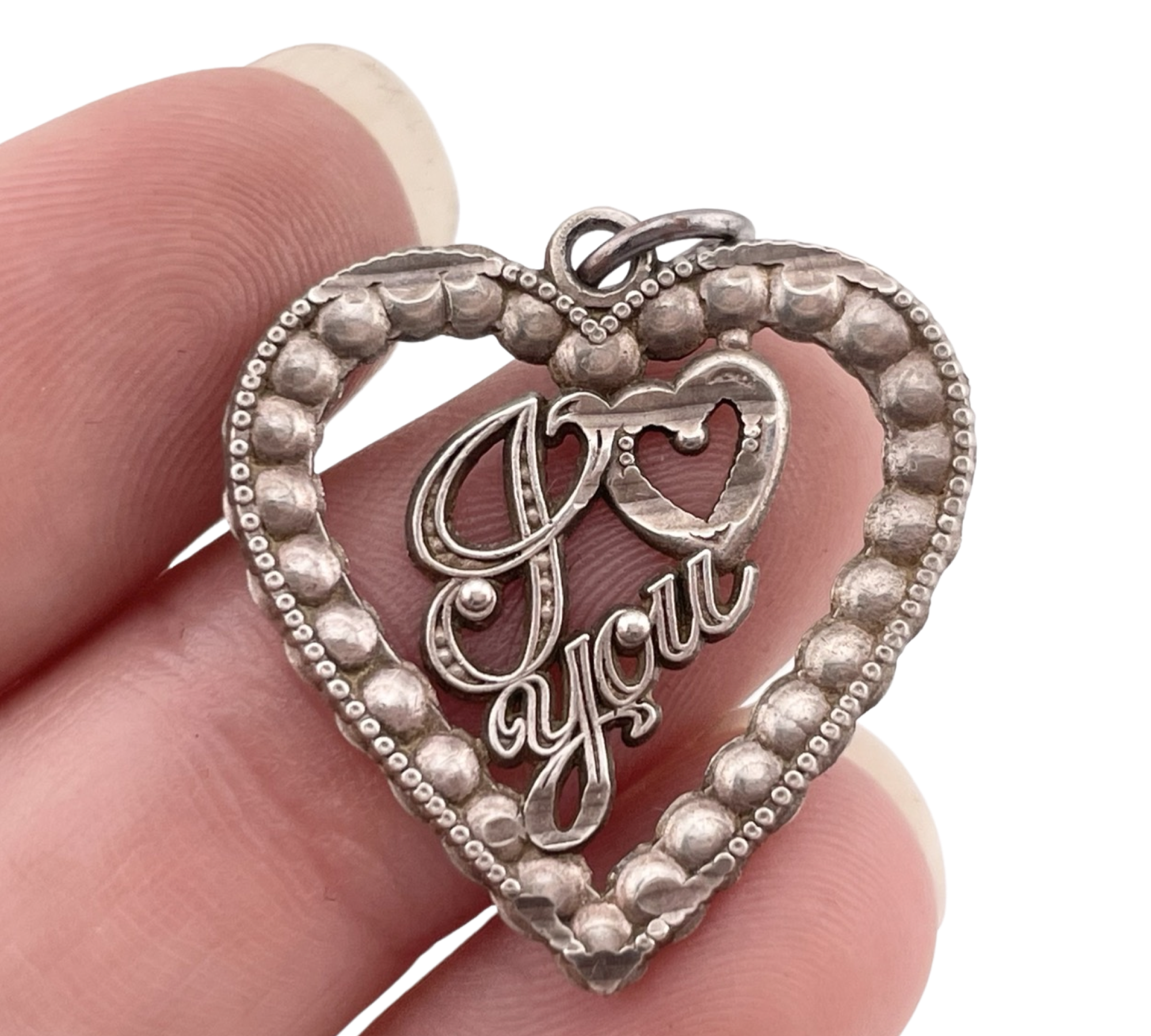 sterling silver 'I love you' heart pendant