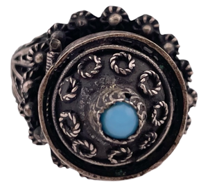 size 7 sterling silver filigree synthetic turquoise 'poison' locket compartment ring