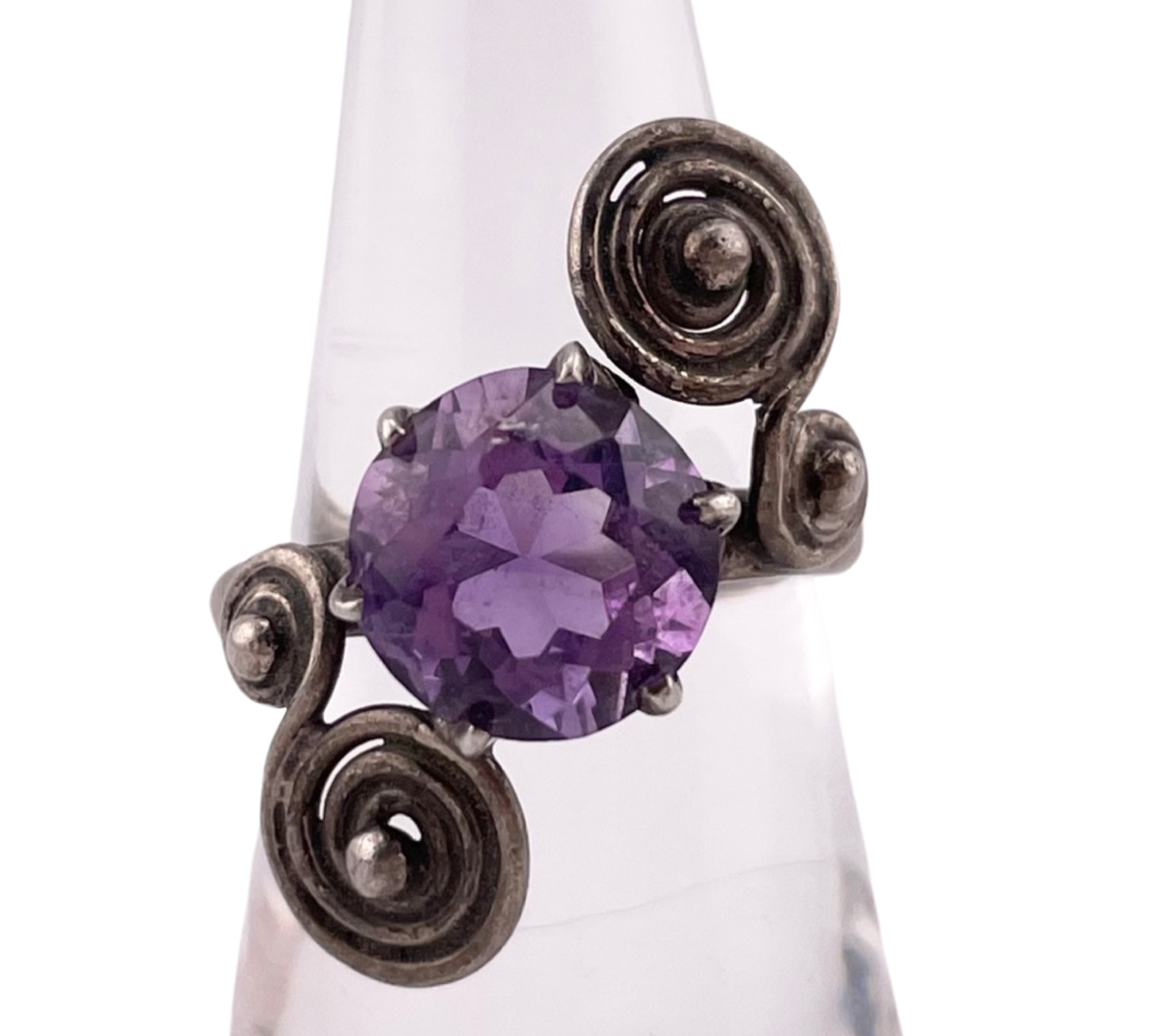 size 7.75 sterling silver faceted amethyst ring
