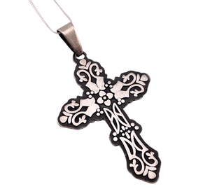 sterling silver ornate cross pendant necklace