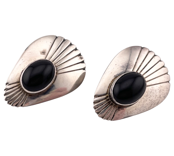 sterling silver onyx clip on earrings
