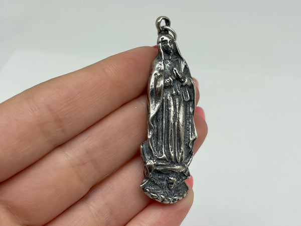 sterling silver large religious Mary pendant