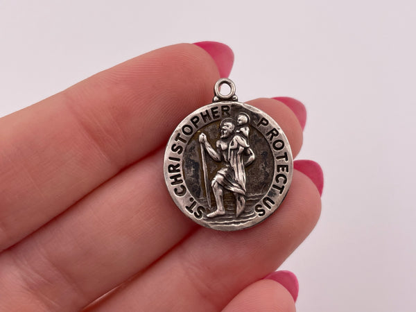 sterling silver religious Saint Christoper pendant