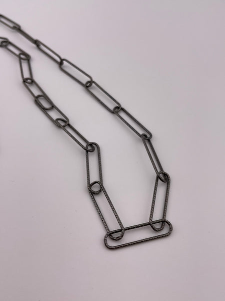 sterling silver 42" long gun metal paperclip chain necklace