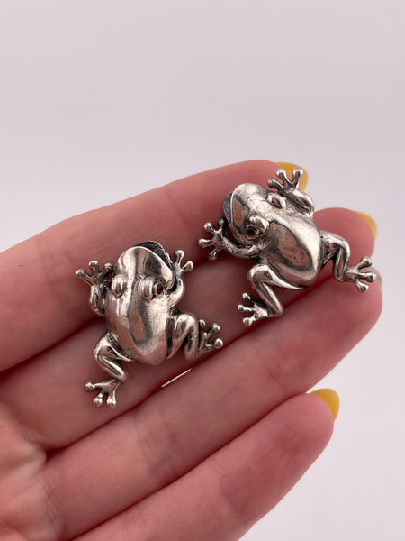 sterling silver new old stock garnet frog post earrings