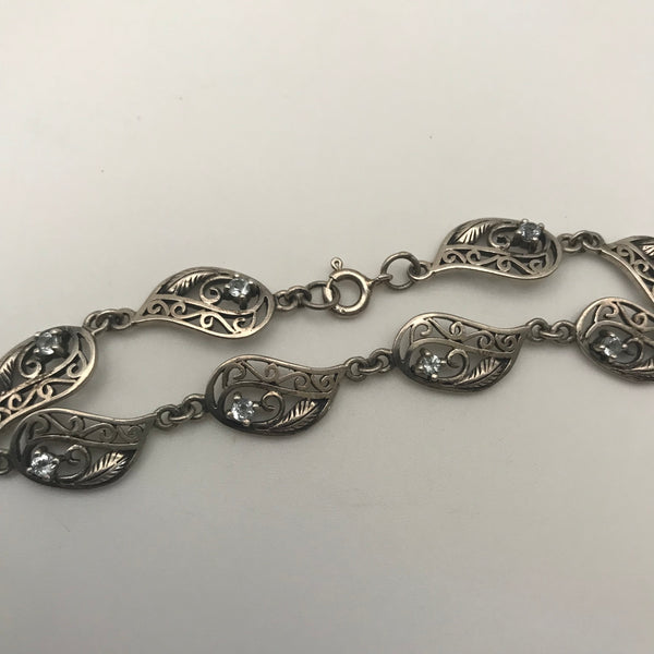 sterling silver faceted glass link bracelet