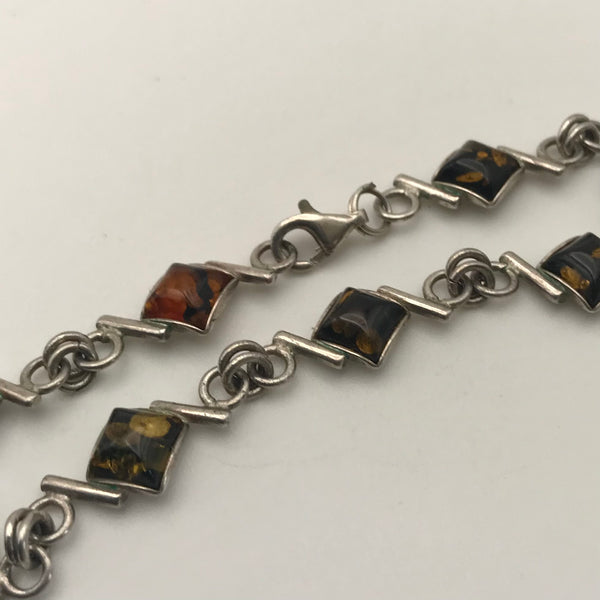 sterling silver synthetic amber link bracelet