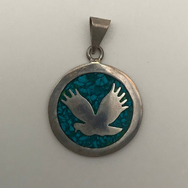 sterling silver NOS bird chip turquoise pendant